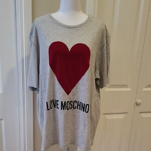 Love Moschino Gray Tee with Velvet Red Heart